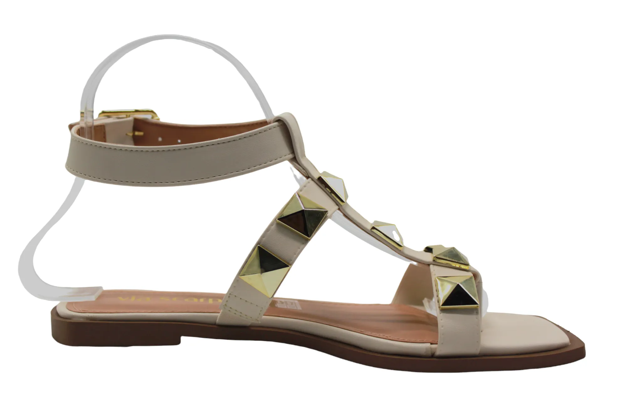 Studded Off White/Gold Flat Sandals