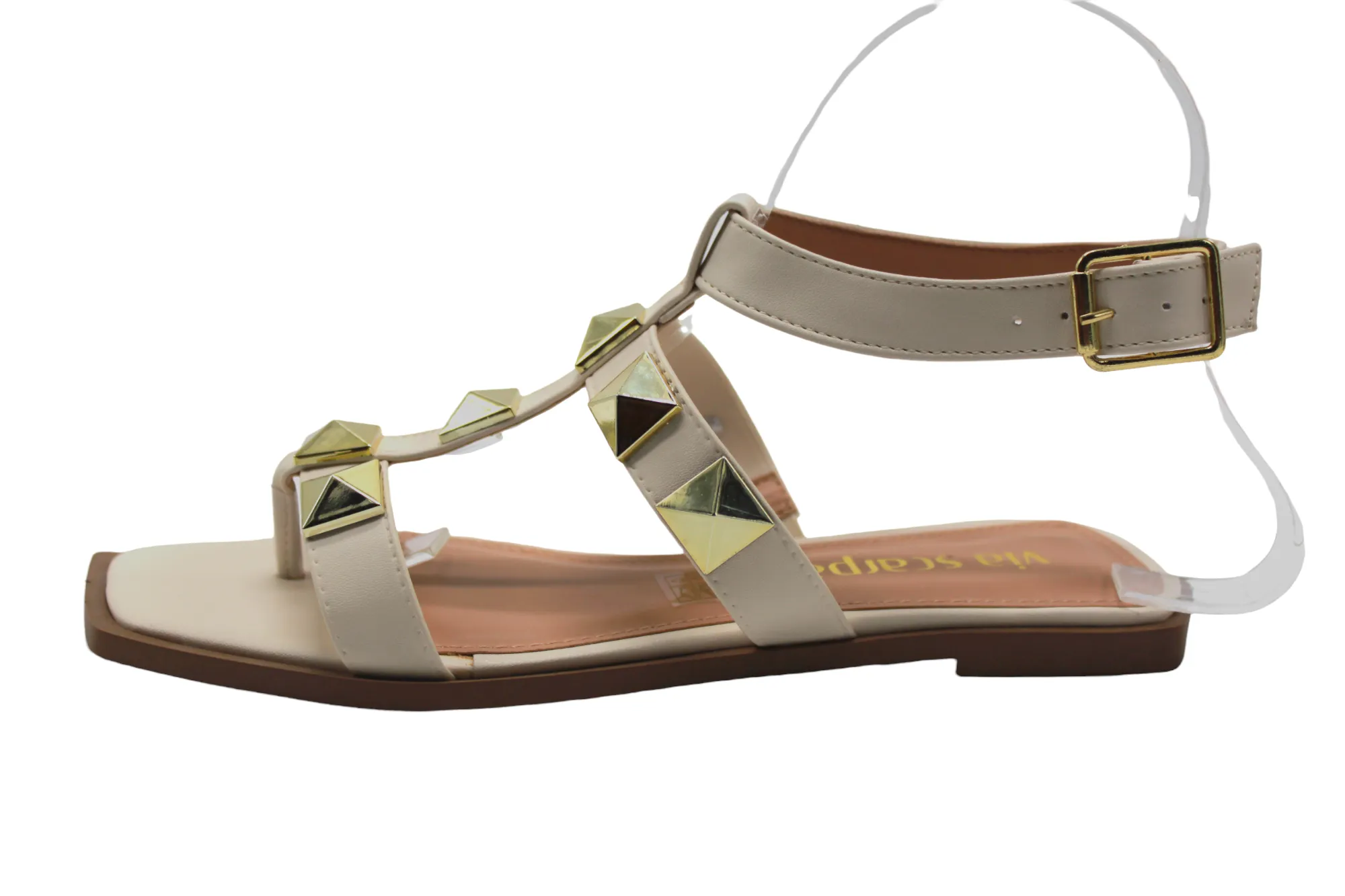 Studded Off White/Gold Flat Sandals