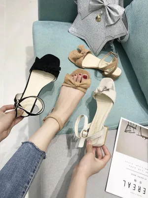 Suede Bow Low Heel Sandals