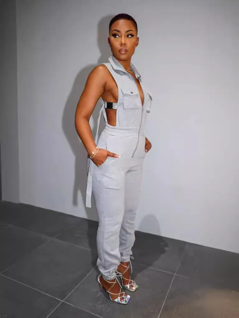 Tatum Sleeveless Zip Front Utility Jogger Jumpsuit