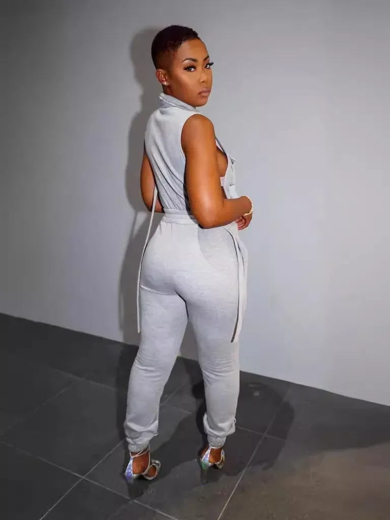 Tatum Sleeveless Zip Front Utility Jogger Jumpsuit