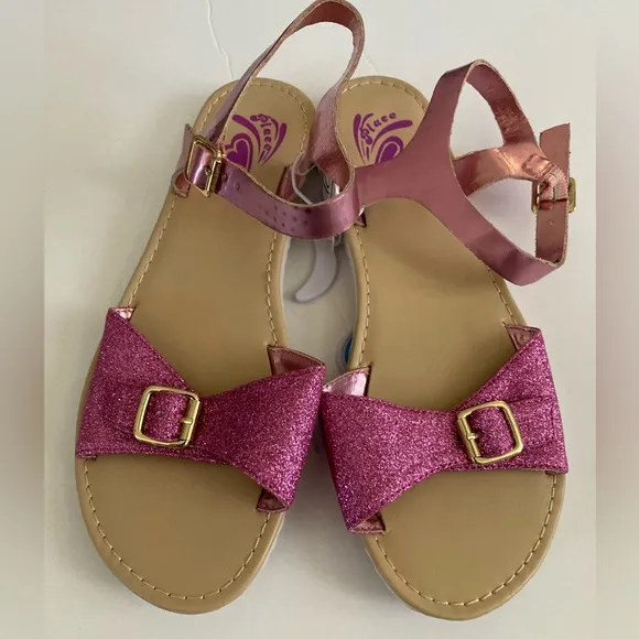 🌸The Children’s Place New Hot Pink Glitter &amp; Metallic Pink Strap Sandal