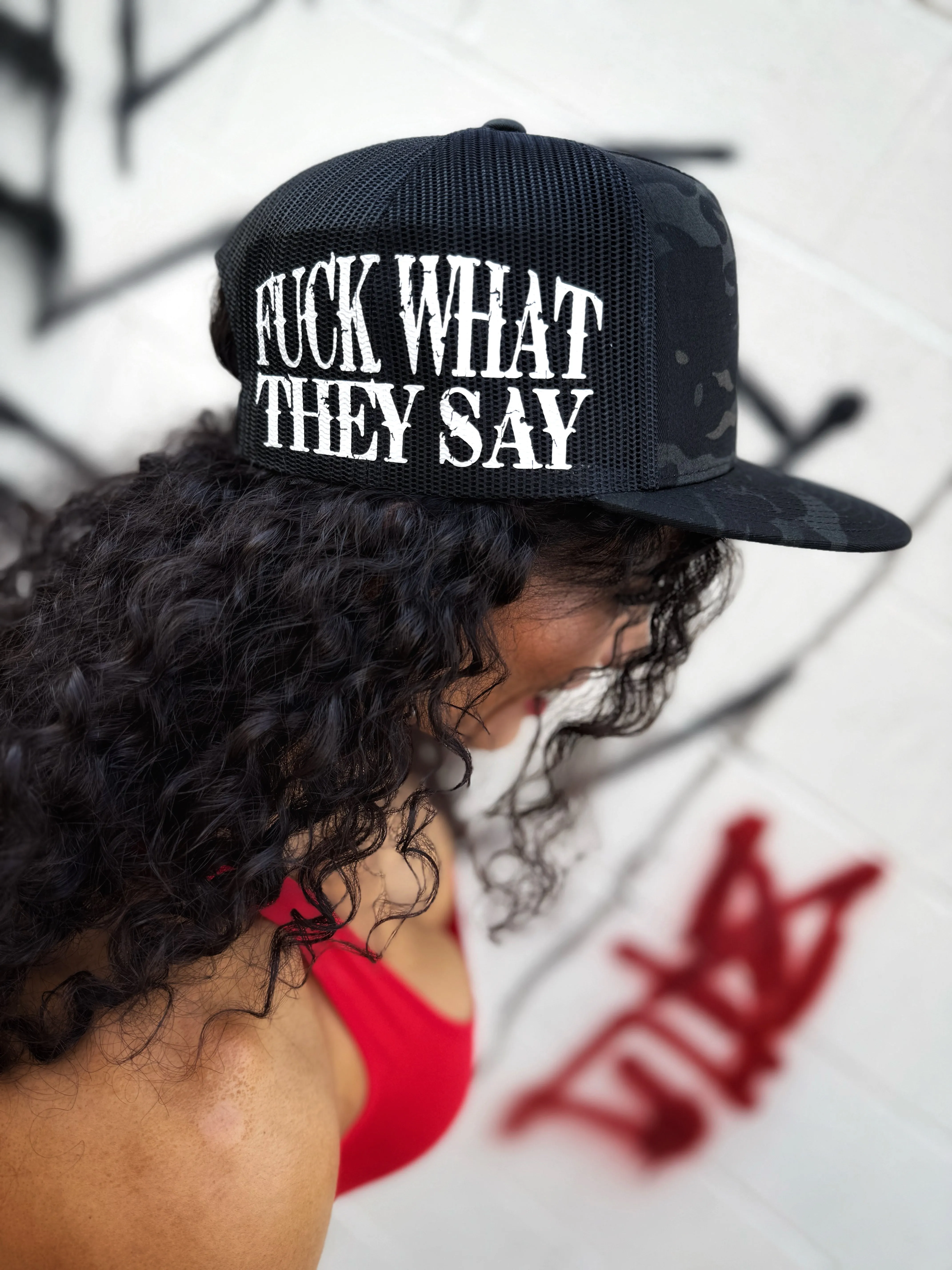 THEY SAY SIDE STYLE BLACK CAMO HAT