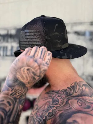 USA FLAG BLACK SIDE STYLE BLACK CAMO HAT