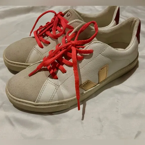 Veja Esplar Lace Up Sneaker Big Kids White Metallic Rose Neon Pink