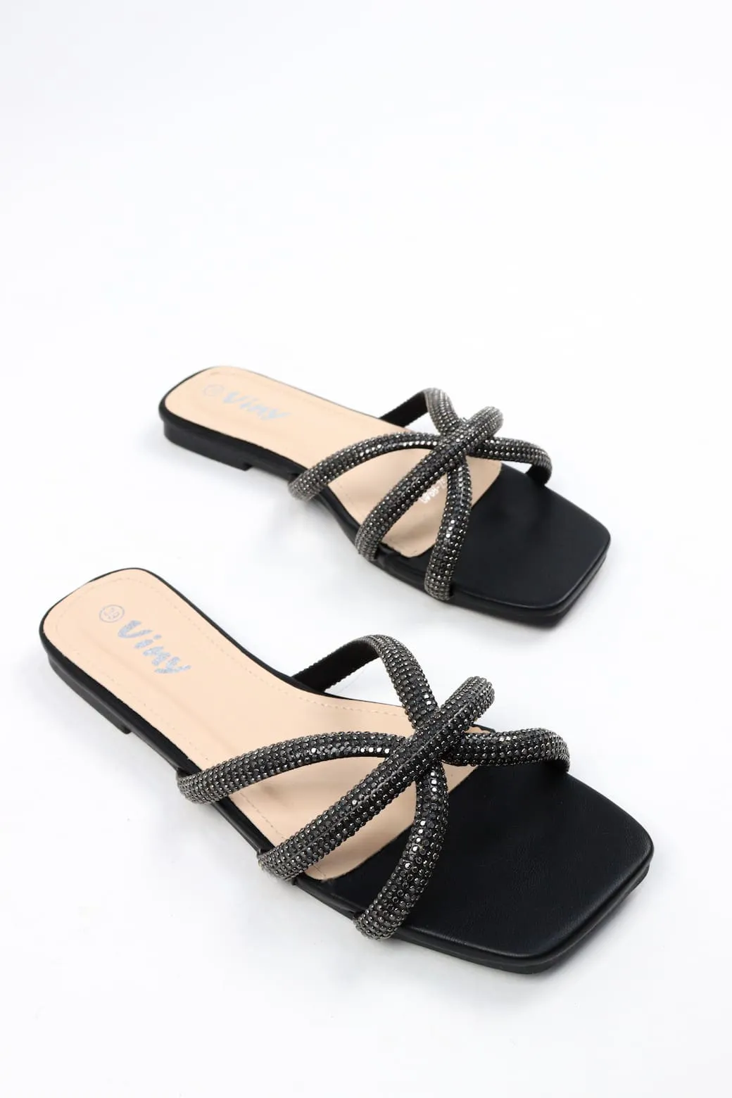 Viny - Women's Cross Bling Flat Sandals