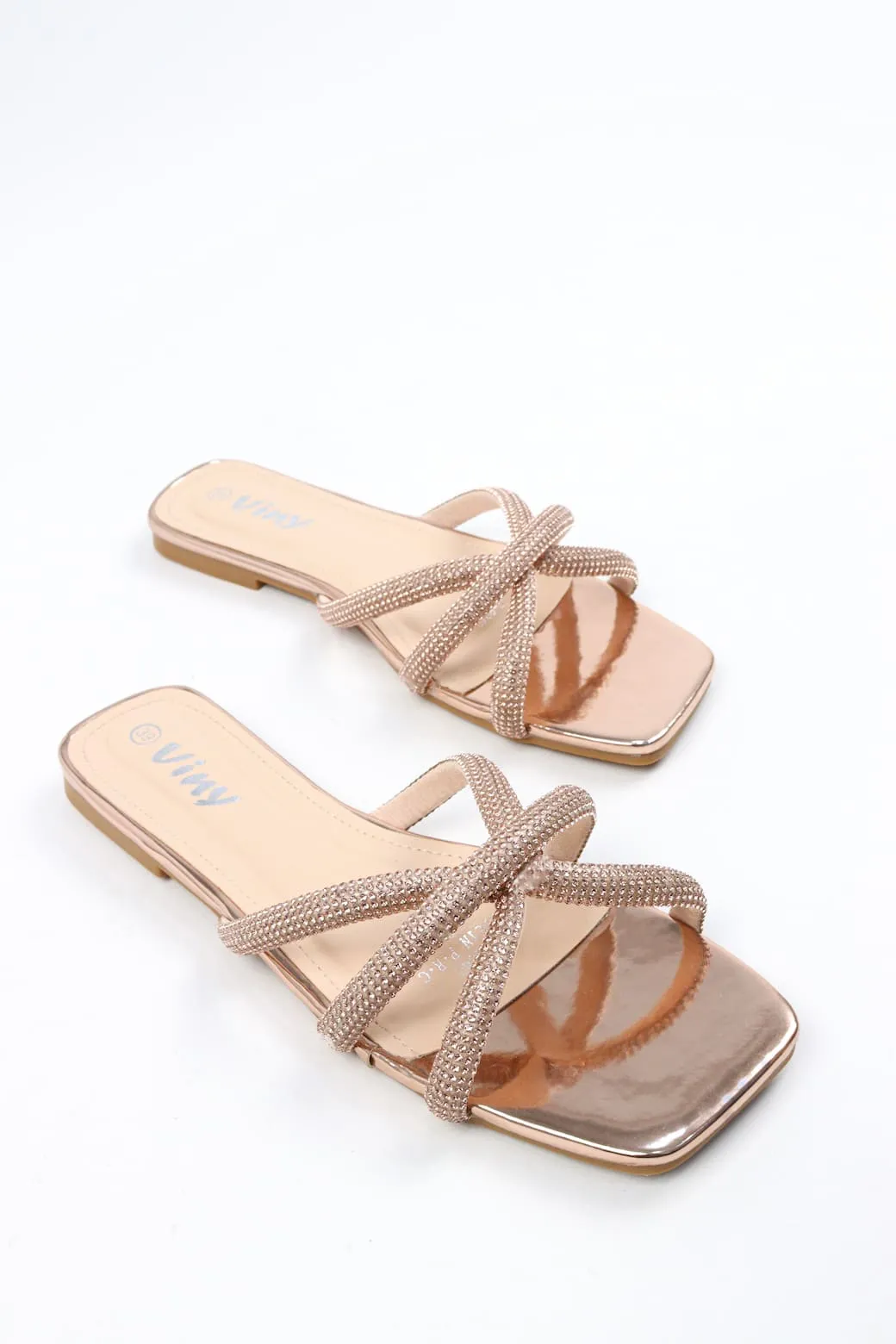 Viny - Women's Cross Bling Flat Sandals