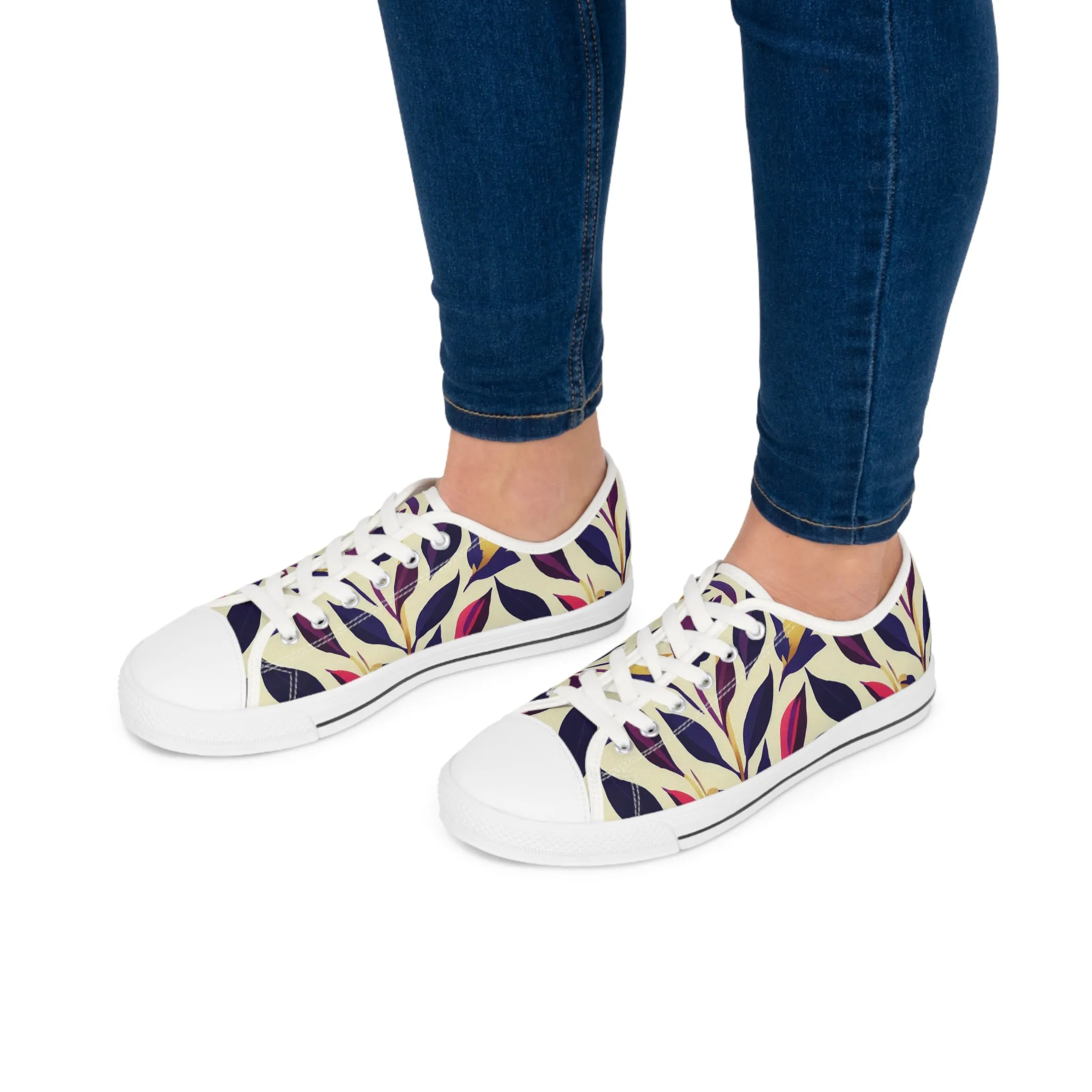 Violet Flourish Damask - Women's Low Top Sneakers