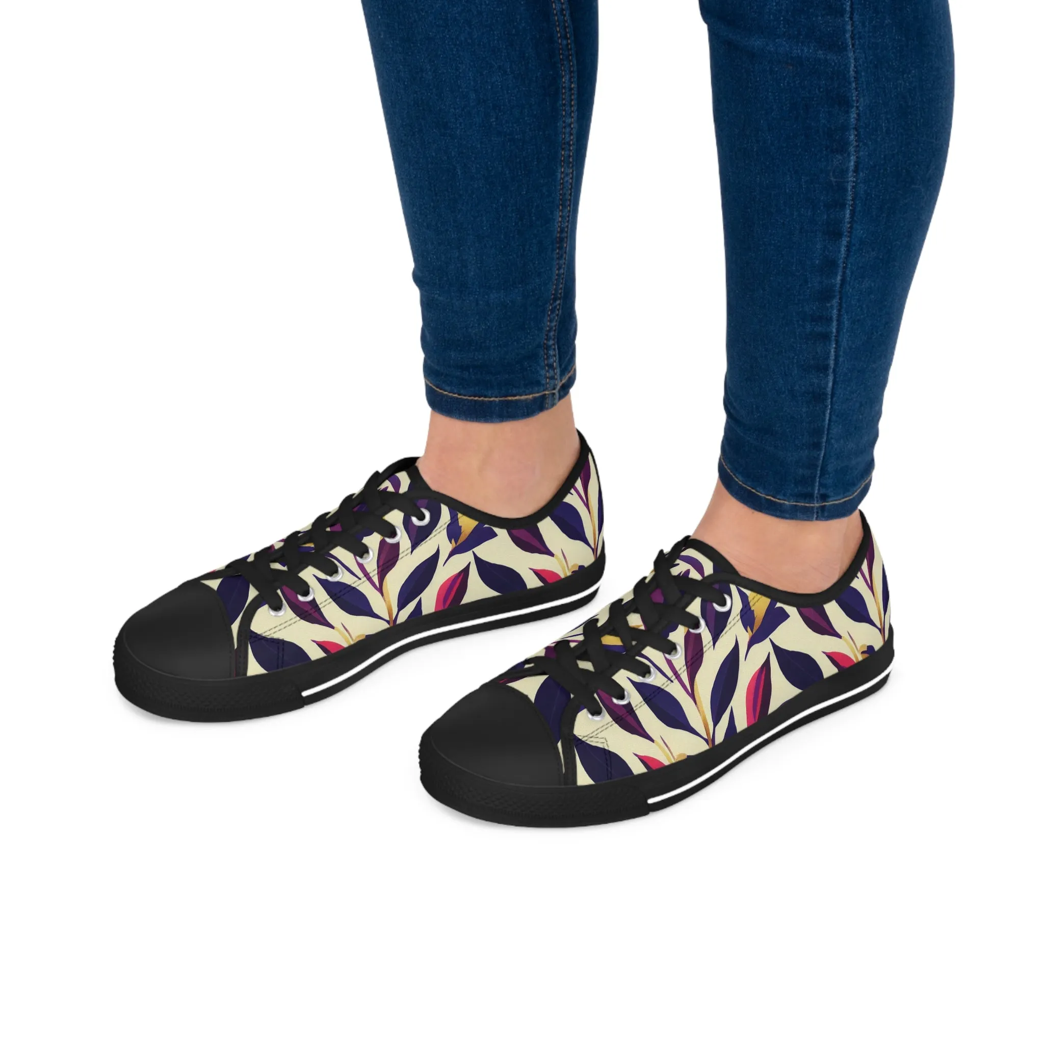 Violet Flourish Damask - Women's Low Top Sneakers