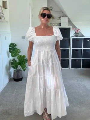 White Puff Shoulder Maxi Dress