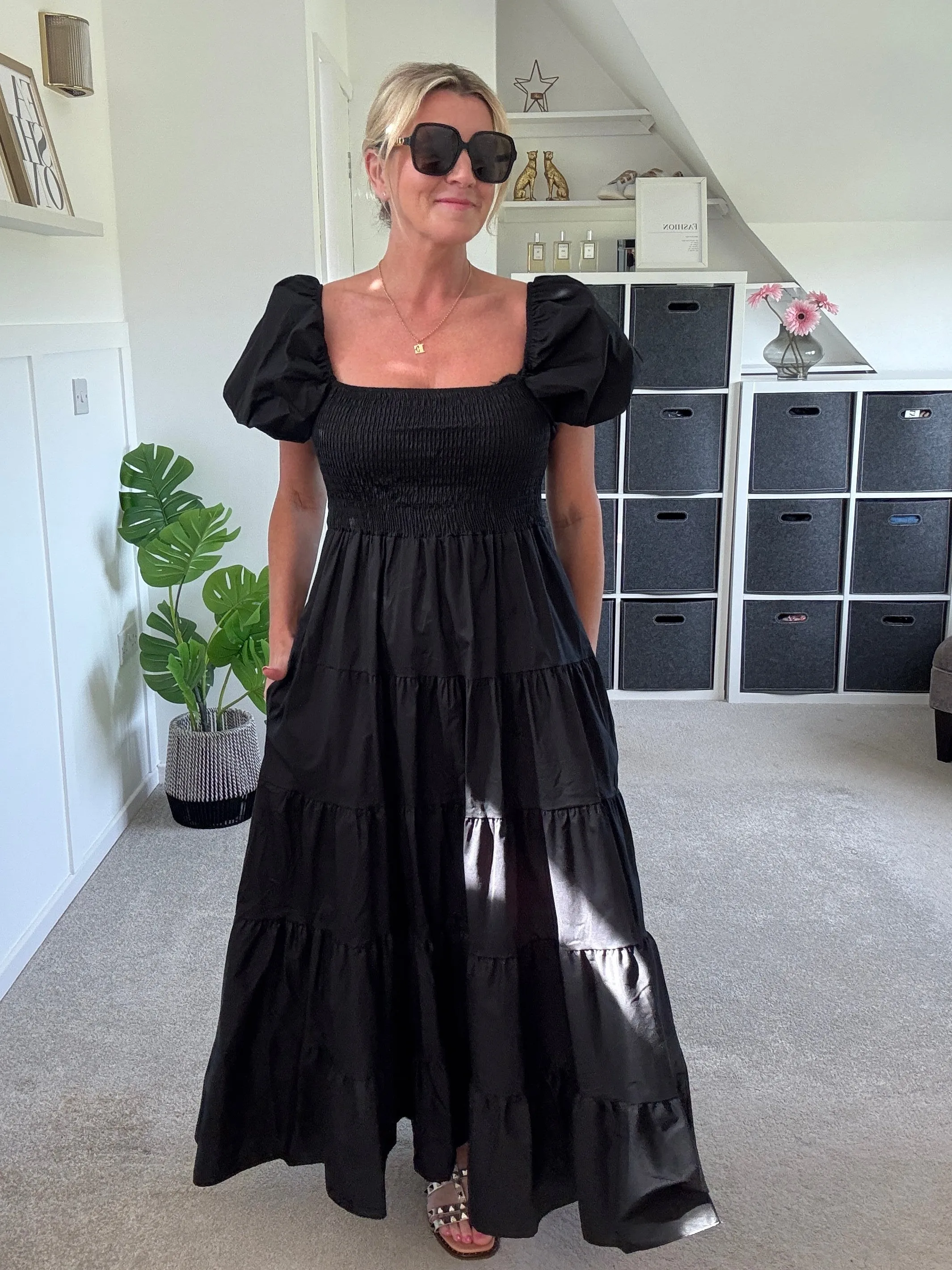 White Puff Shoulder Maxi Dress