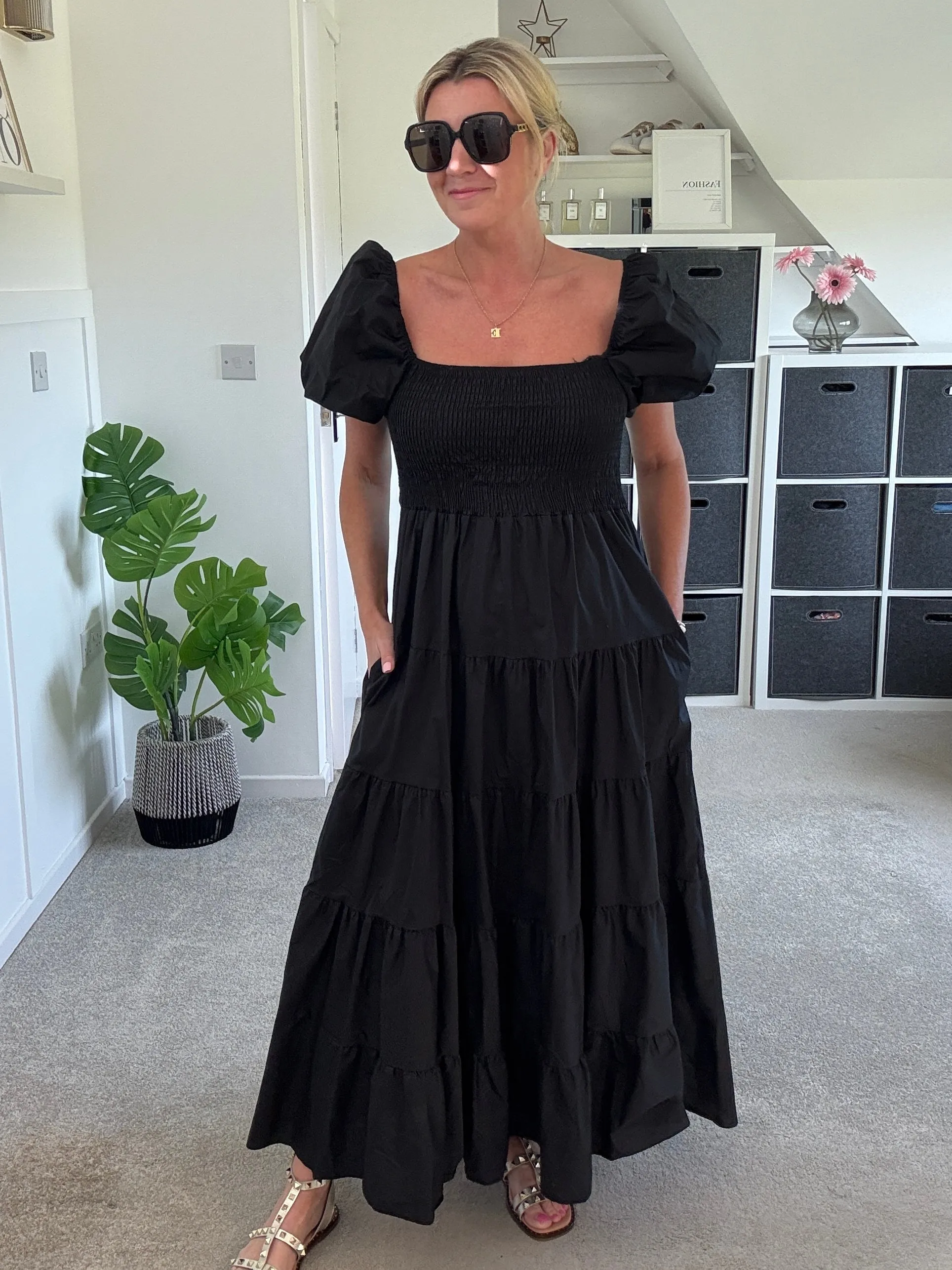 White Puff Shoulder Maxi Dress