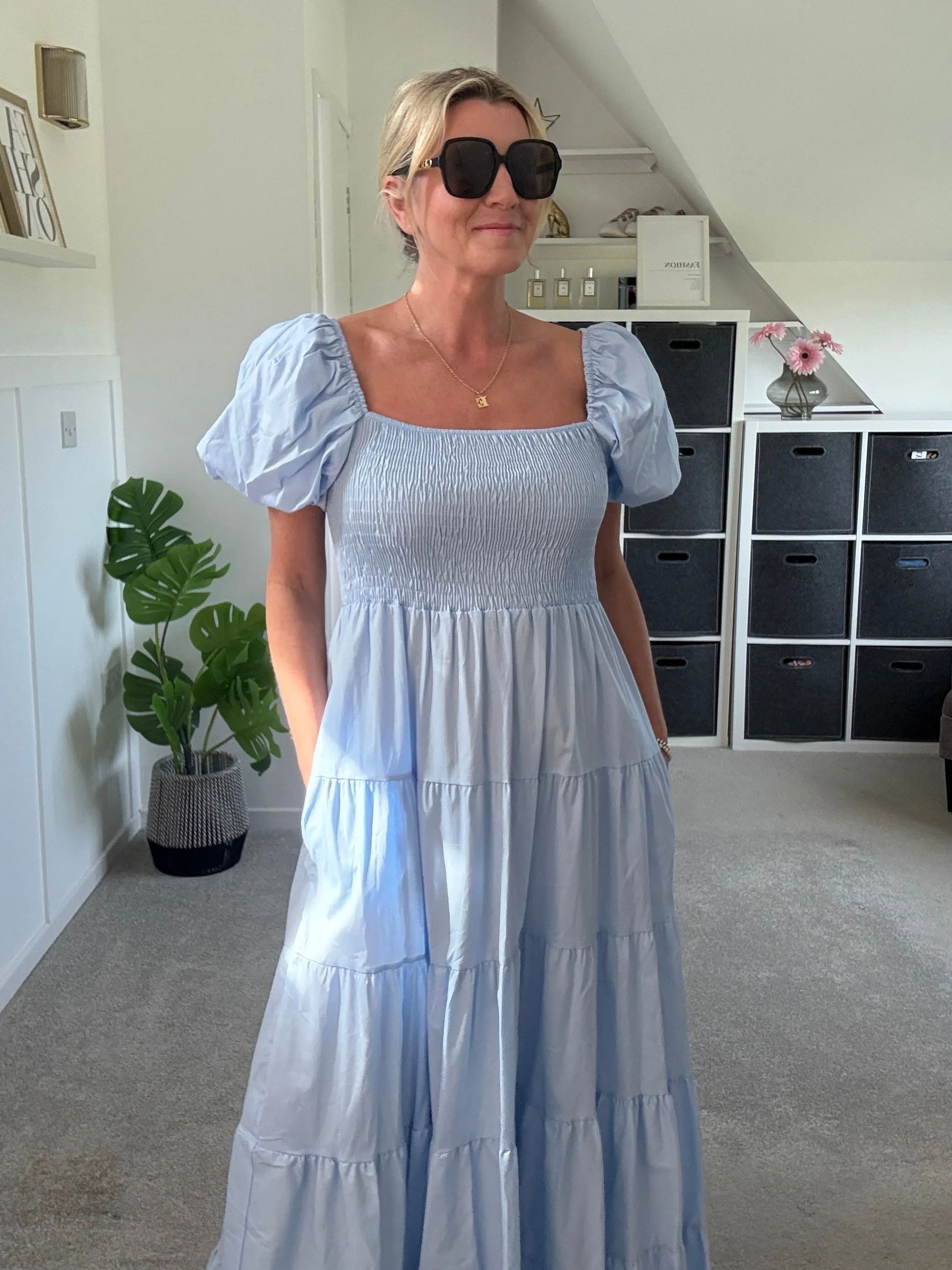 White Puff Shoulder Maxi Dress