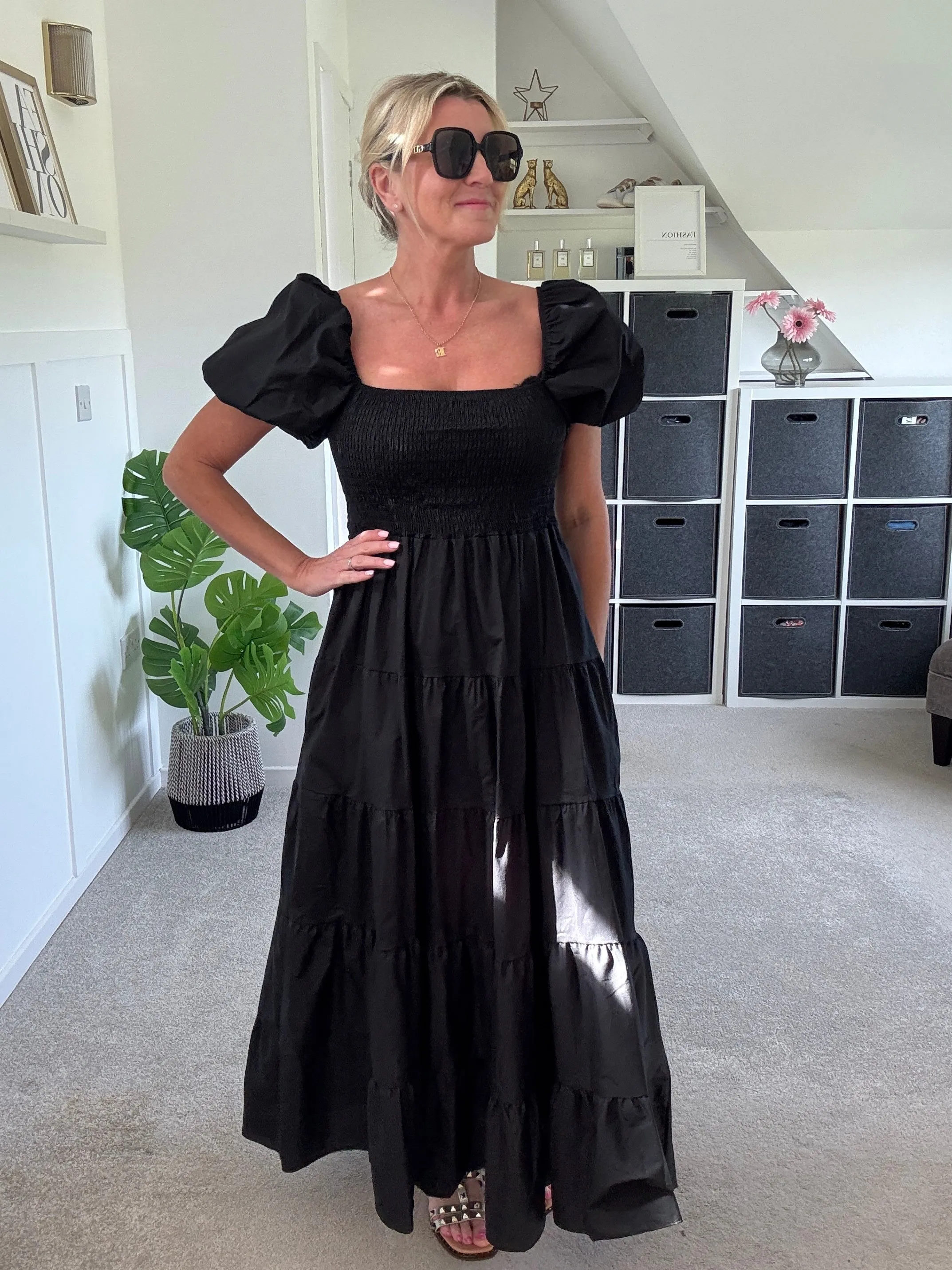 White Puff Shoulder Maxi Dress