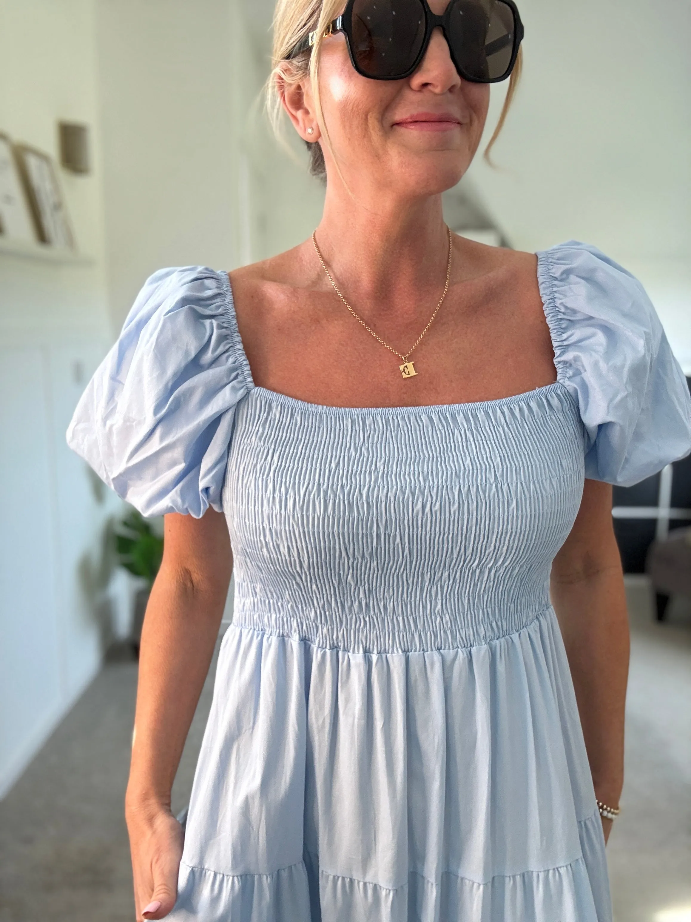 White Puff Shoulder Maxi Dress