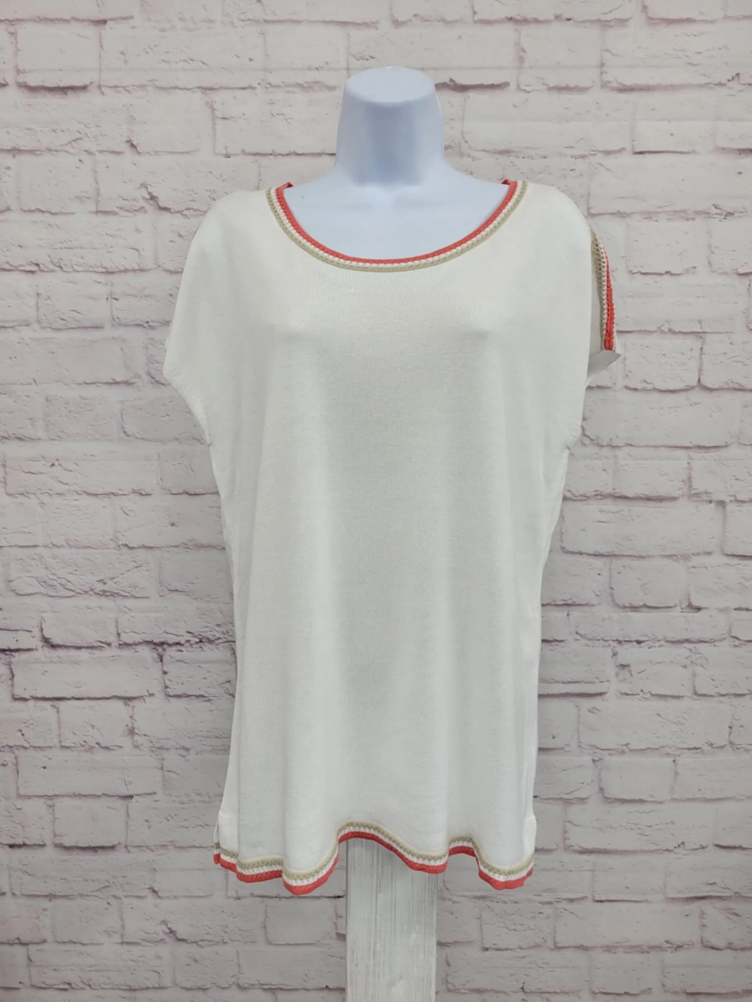 XLARGE WHITE A648157 Belle by Kim Gravel Pop Color Crochet Trim Sweater