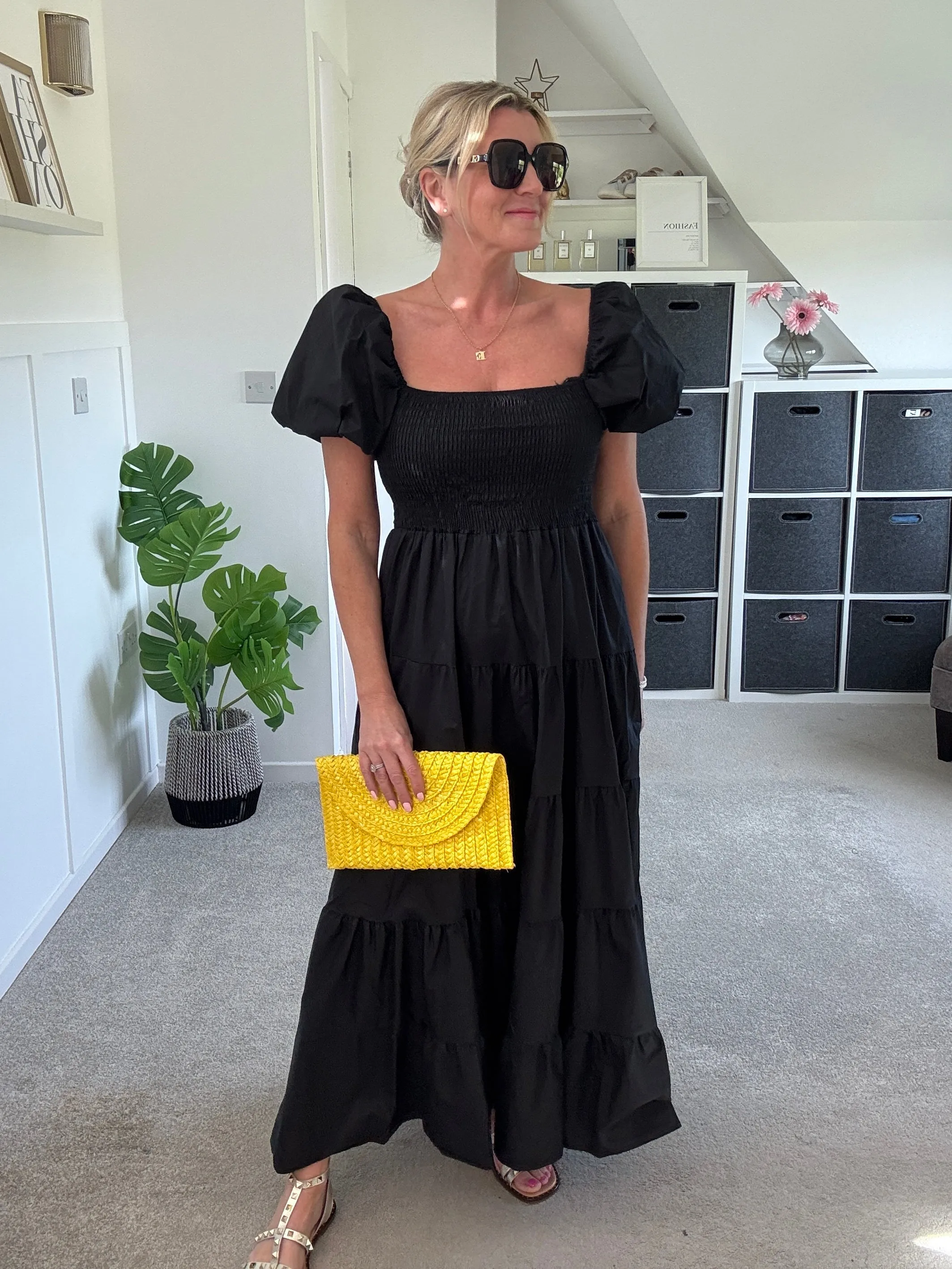 Yellow Puff Shoulder Maxi Dress