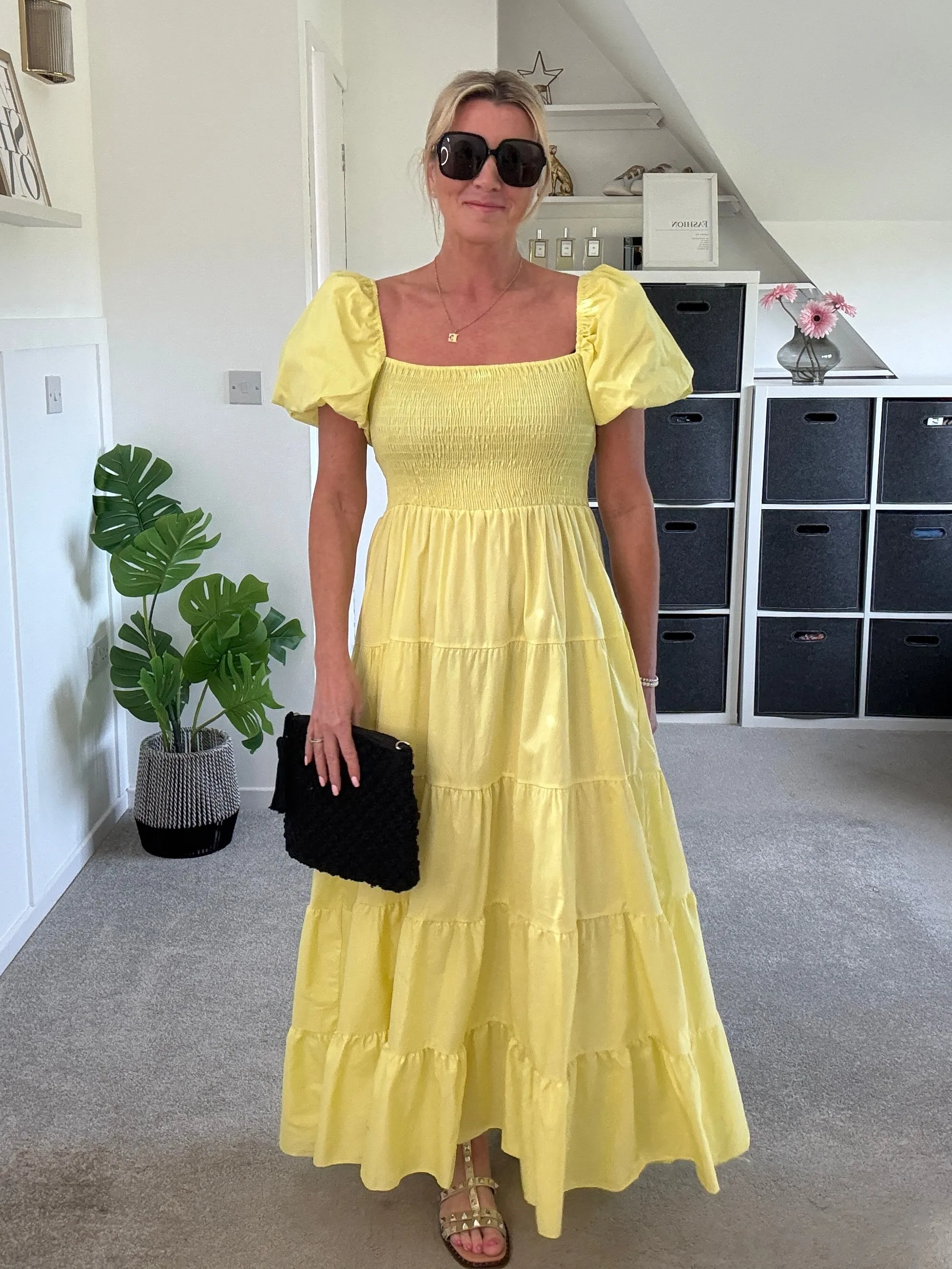 Yellow Puff Shoulder Maxi Dress