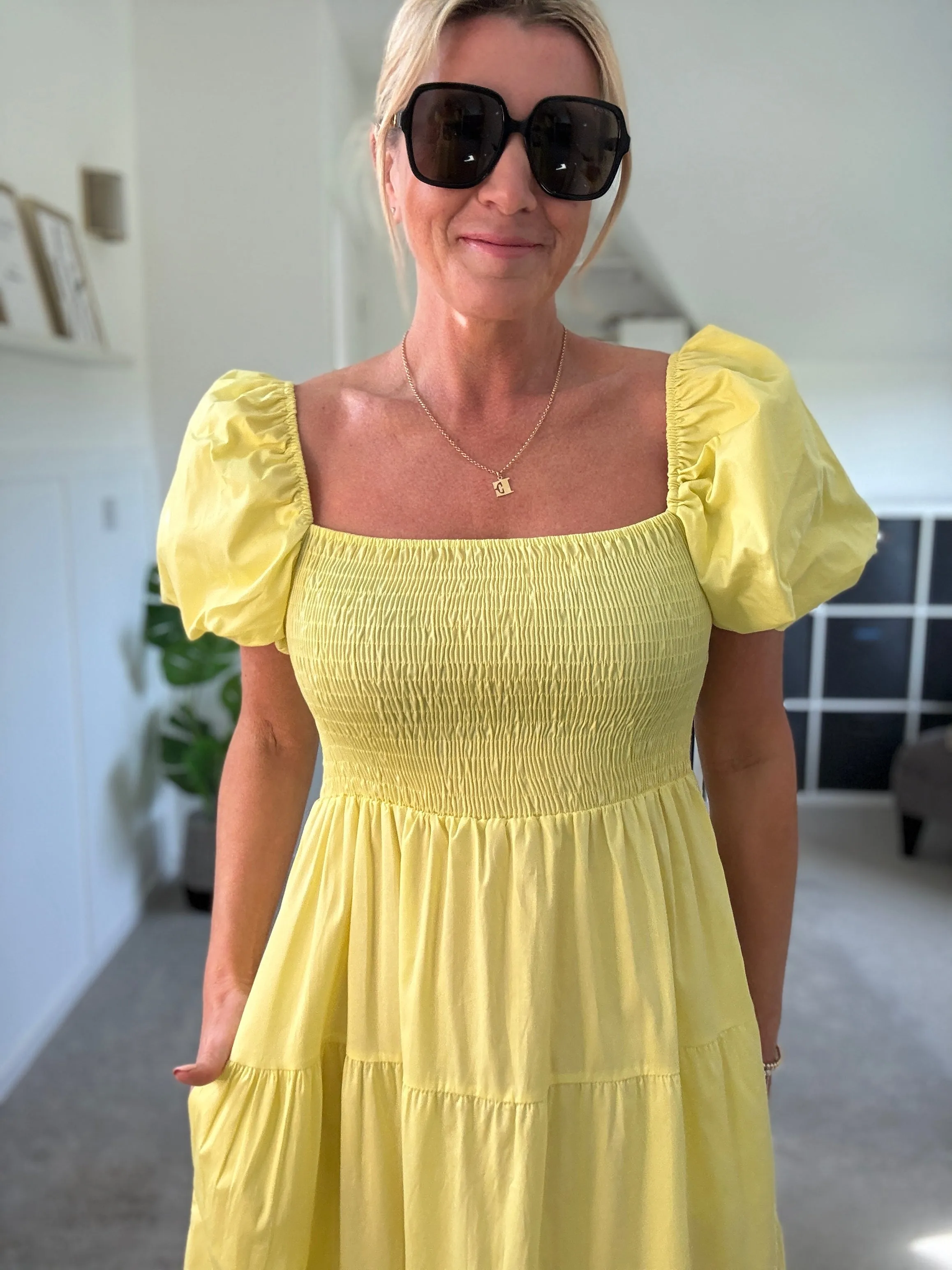 Yellow Puff Shoulder Maxi Dress