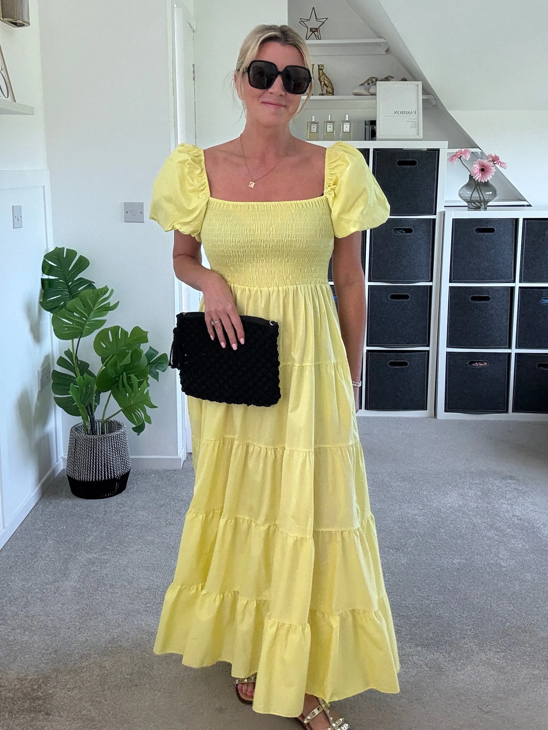 Yellow Puff Shoulder Maxi Dress