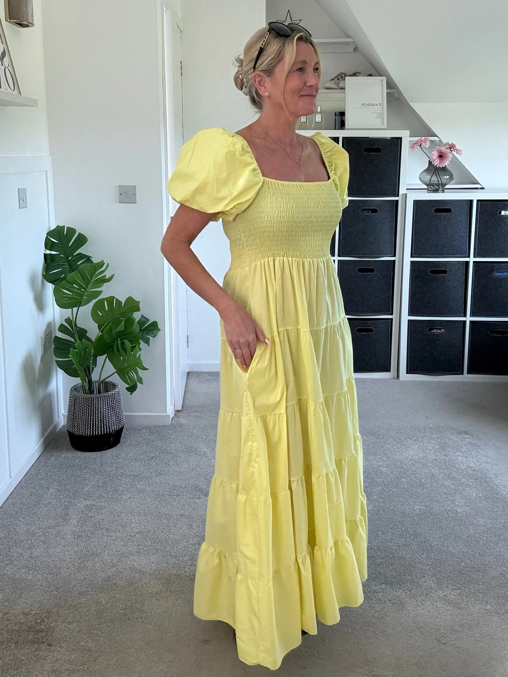 Yellow Puff Shoulder Maxi Dress