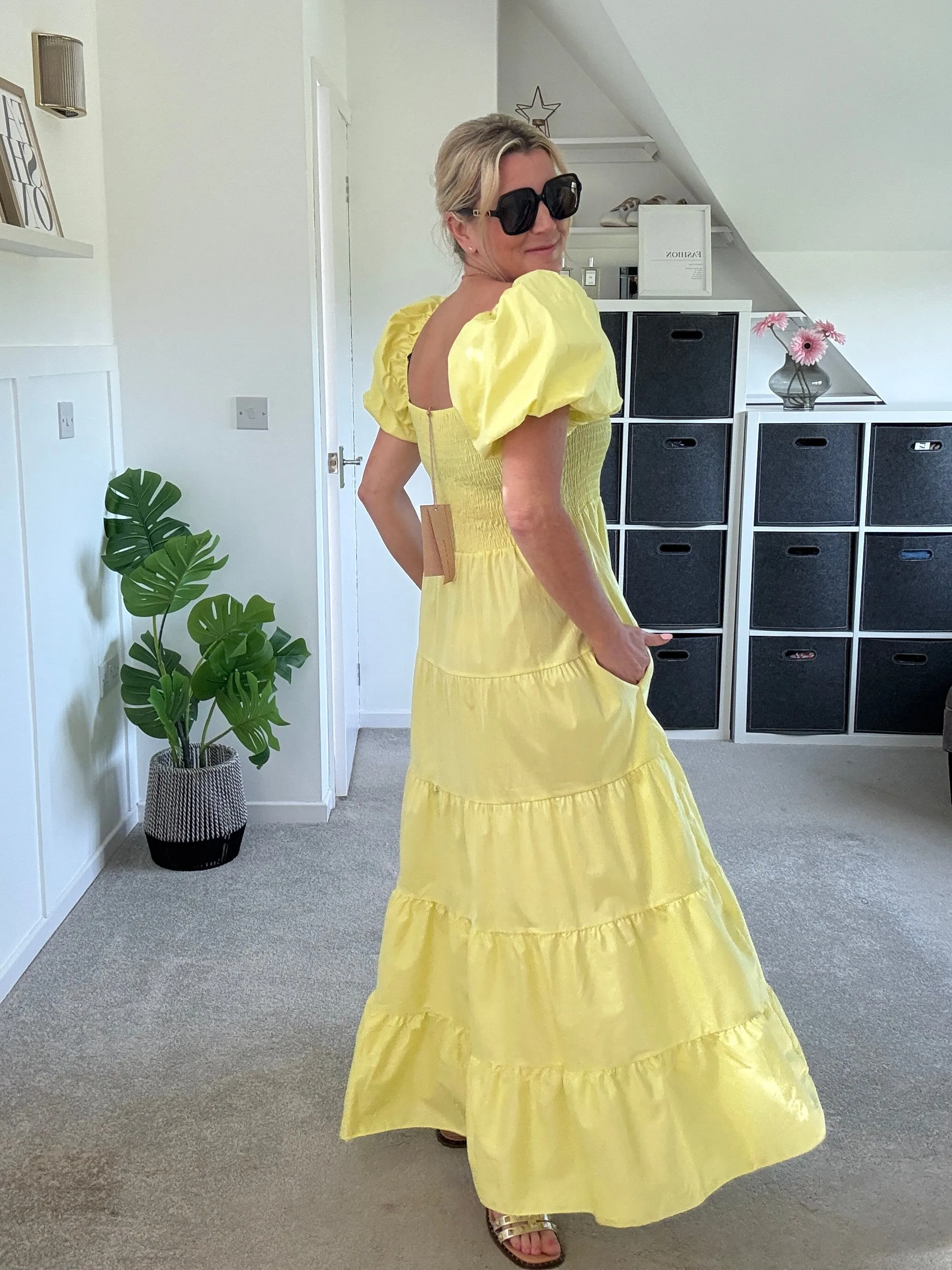 Yellow Puff Shoulder Maxi Dress