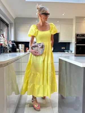 Yellow Puff Shoulder Maxi Dress