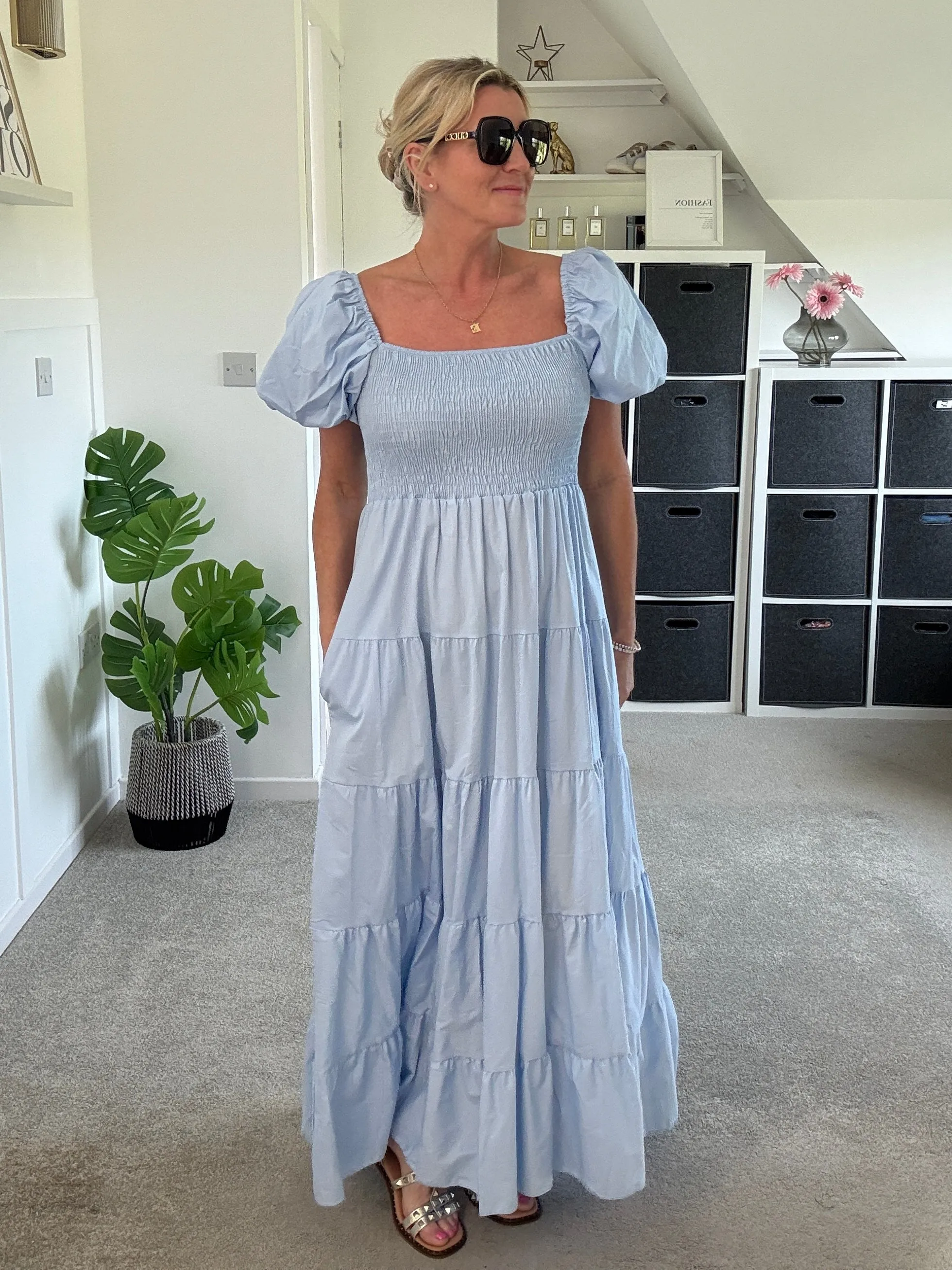 Yellow Puff Shoulder Maxi Dress