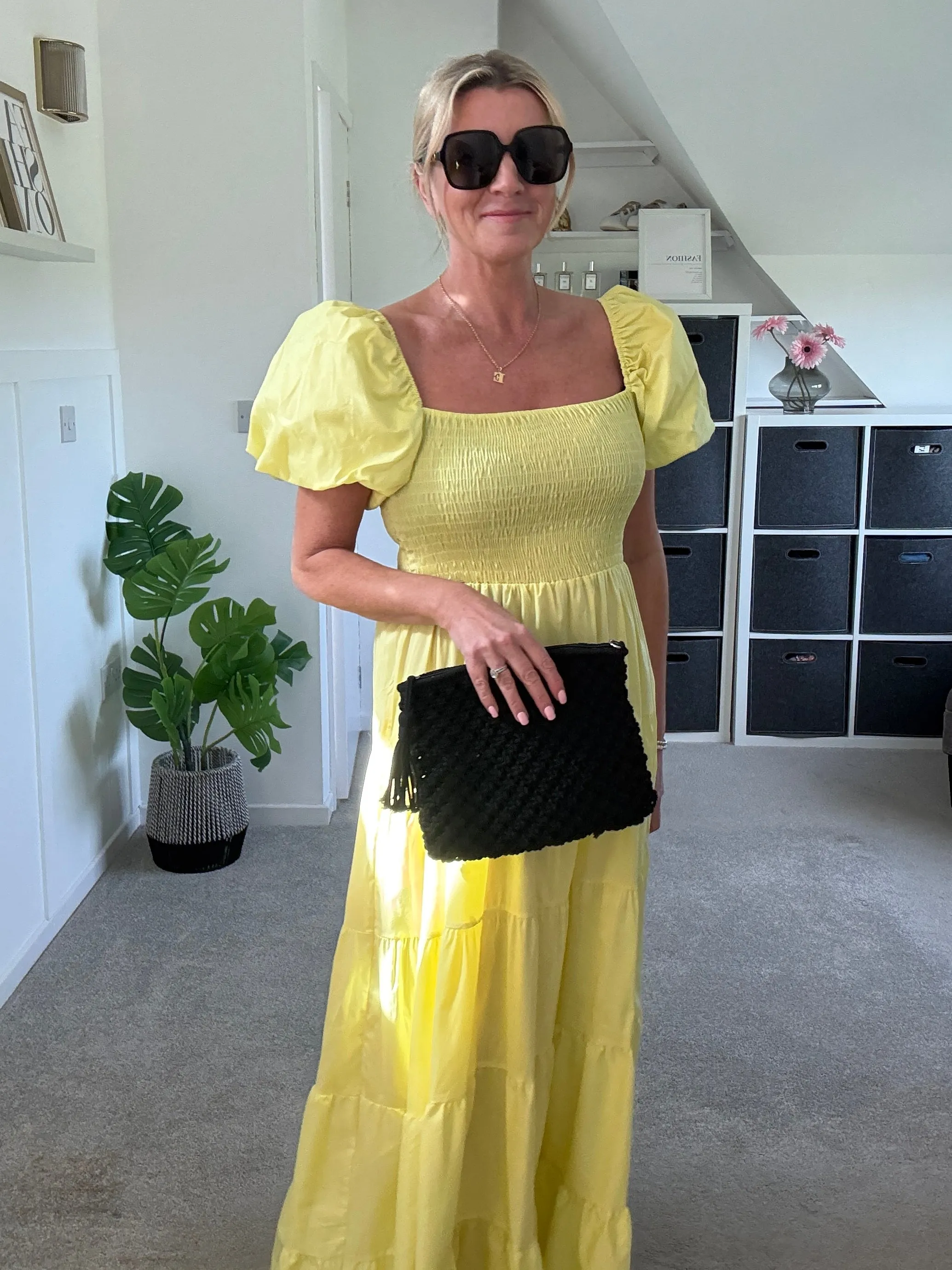 Yellow Puff Shoulder Maxi Dress