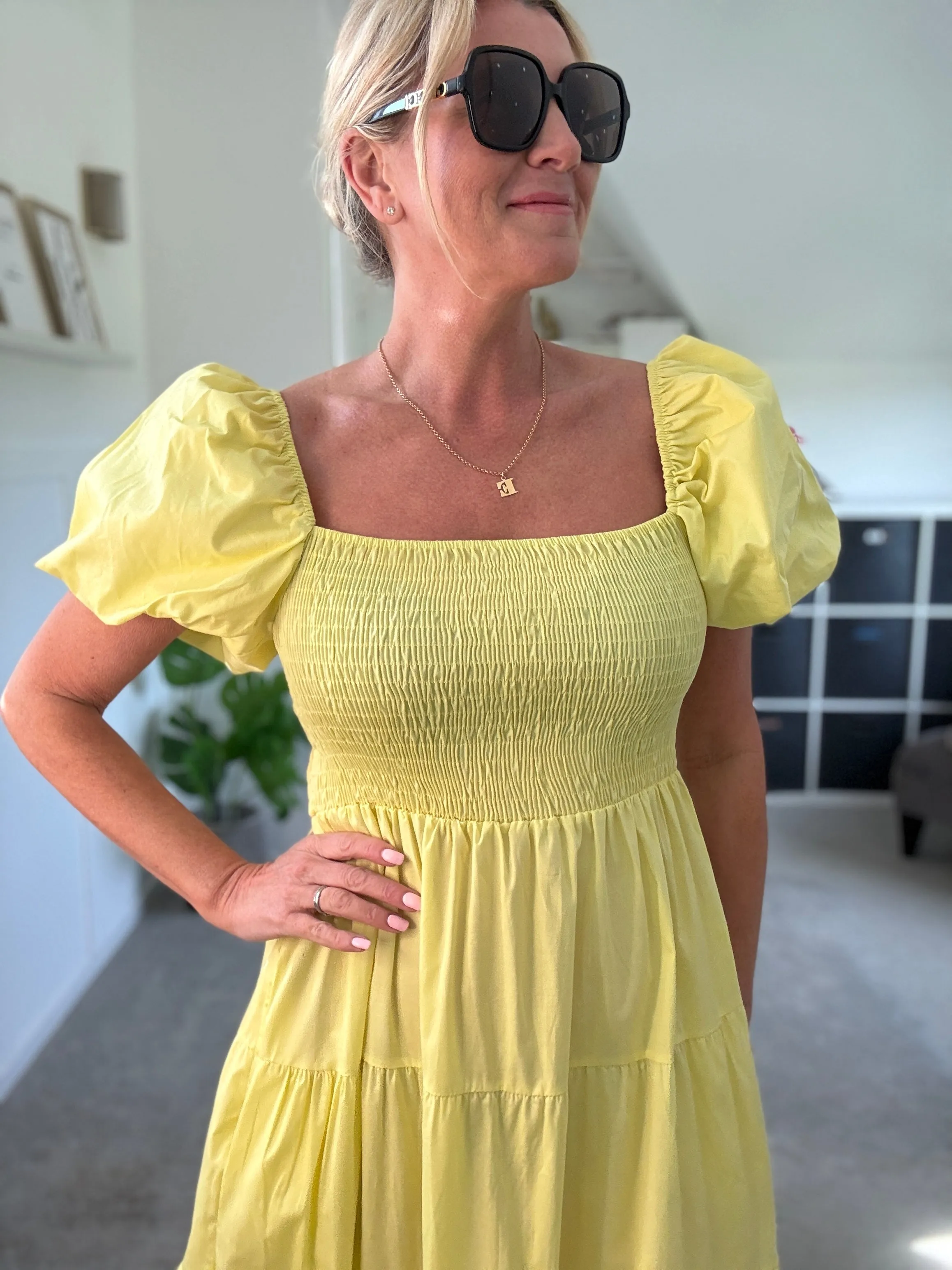 Yellow Puff Shoulder Maxi Dress