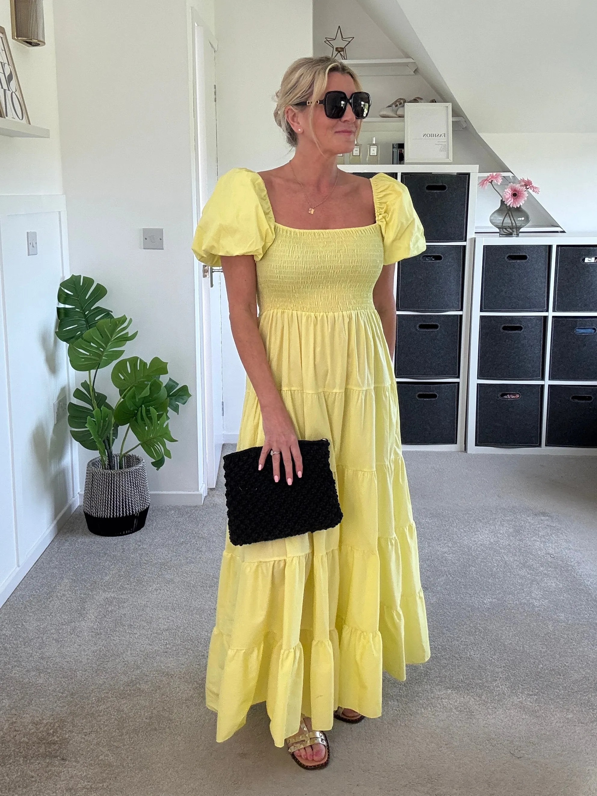 Yellow Puff Shoulder Maxi Dress