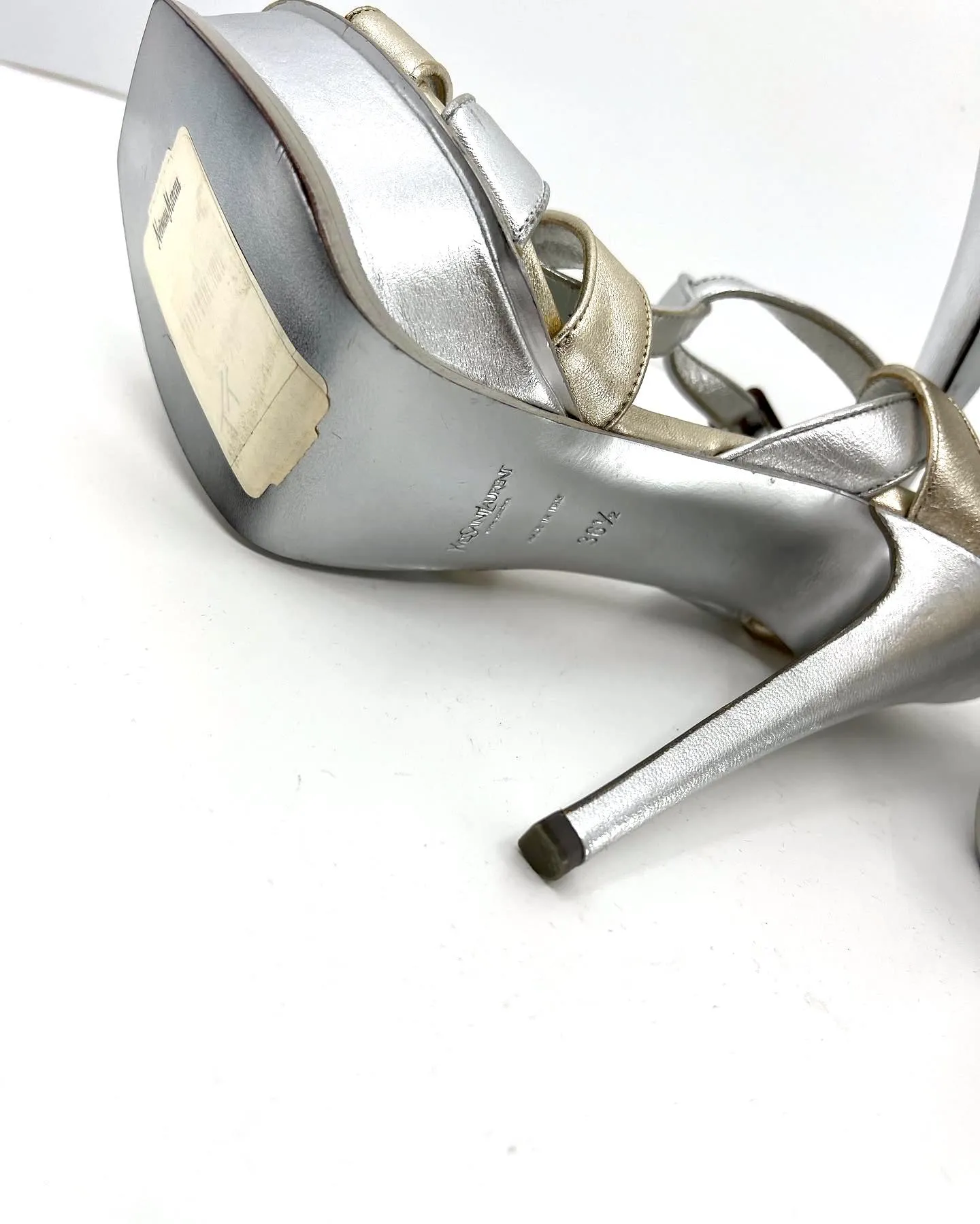YSL METALLIC LEATHER TRIBUTE T-STRAP SANDALS