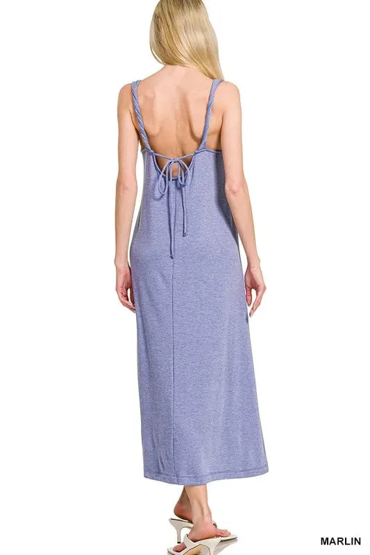 Zenana French Terry Twisted Strap Midi Dress