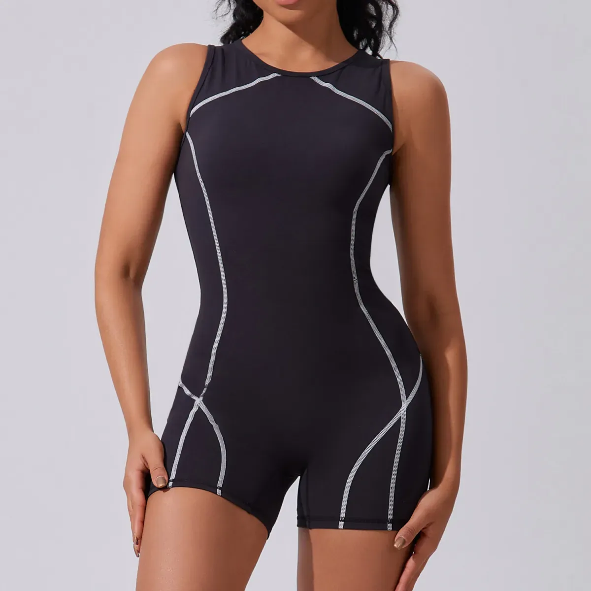 Zina Sleeveless Scoop Neck Compression Workout Romper